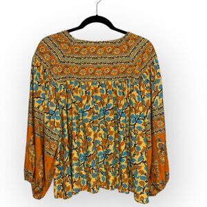 Bohemian Floral Long Sleeve Gypsy Blouse – Size M EUC